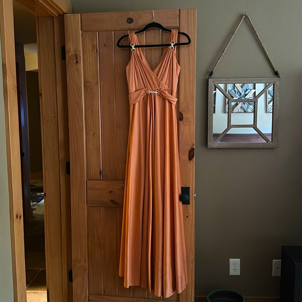 Formal vintage dress - dazzling peach orange rhinestone accents